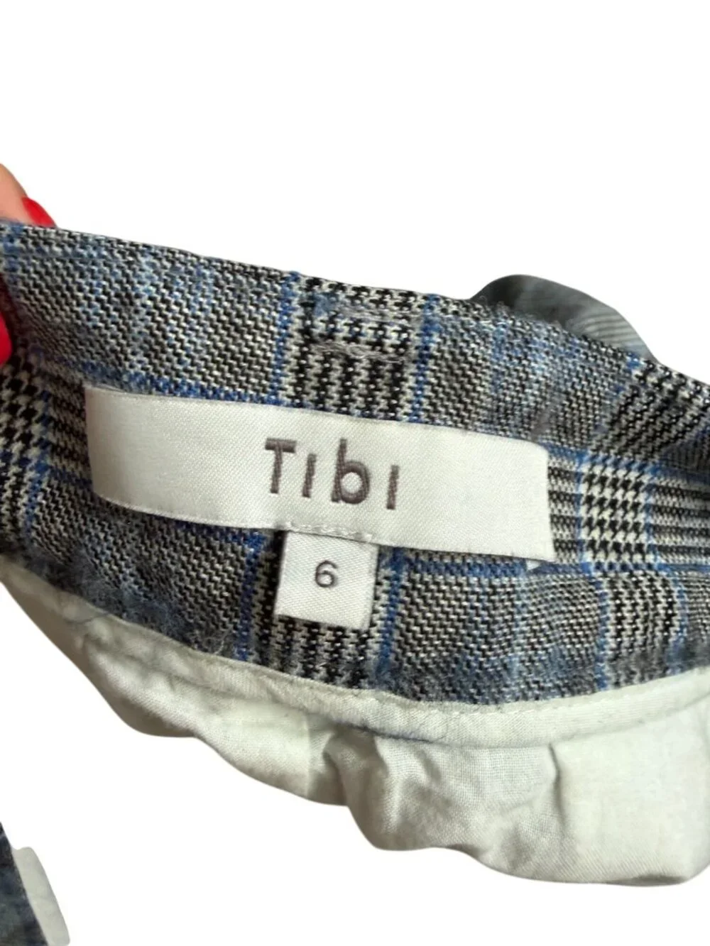 TIBI Gray Blue Plaid Wool Silk Blend Mini Skirt Size 6